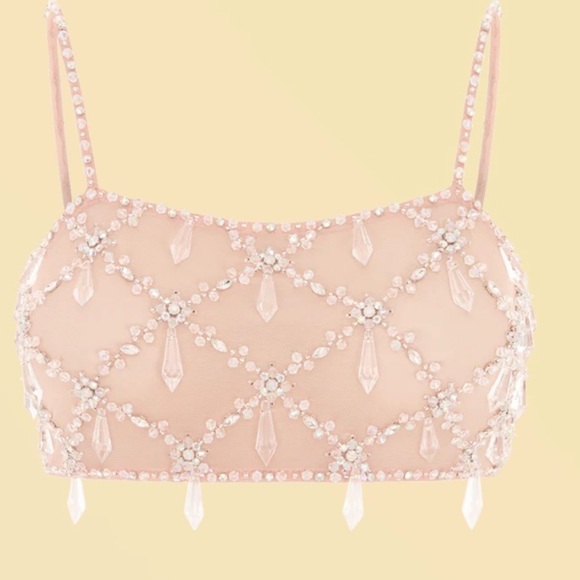 Oceanus Tops - OCEANUS Caliope Crystal Beaded Crop Top